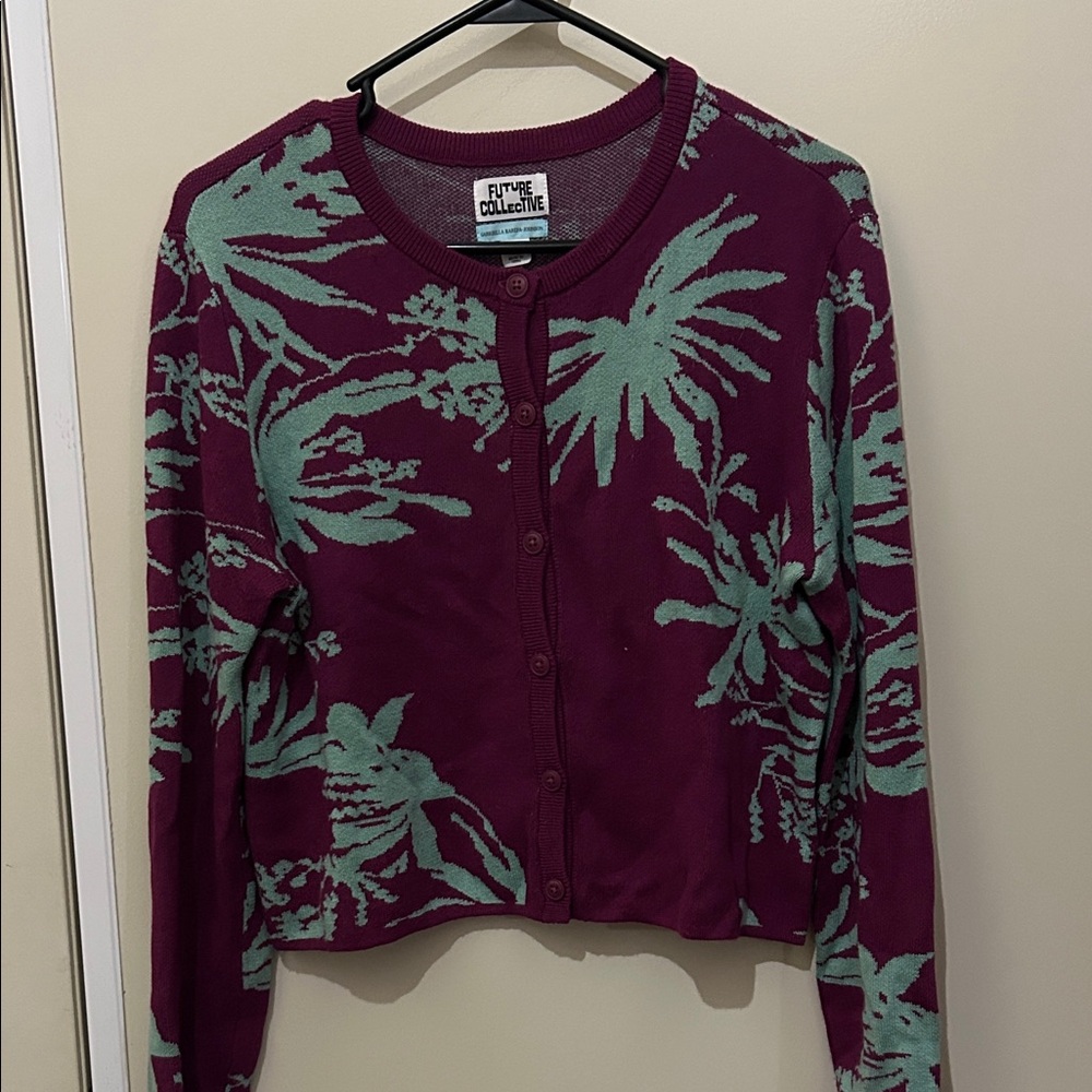 Future Collective Floral Burgundy and Teal Cardigan